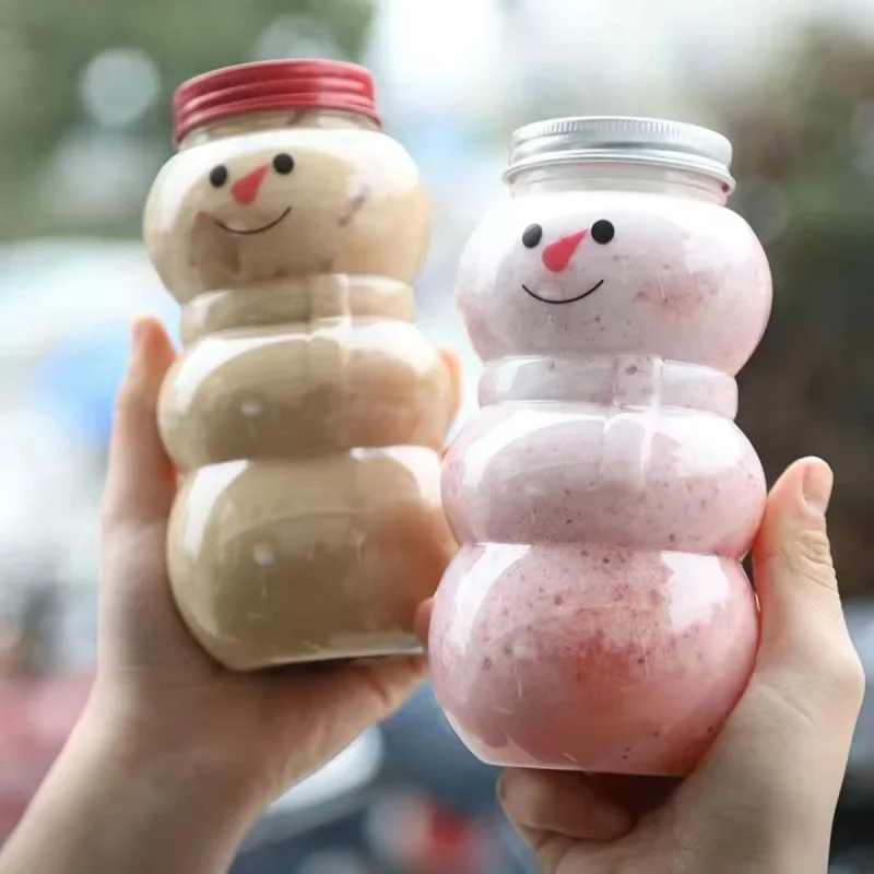 Description Picture 6 of item500ml Christmas Candy Biscuits Bottle Snowman&Tree Shape Drink Bottles Juice Milk Tea Jar Food Storage Container Party Favors