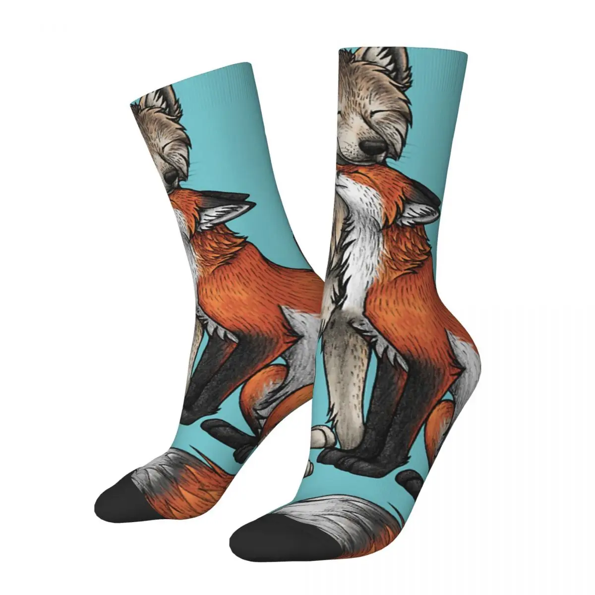 

Hip Hop Vintage Wolf & Fox Crazy Men's Compression Socks Unisex Fox Harajuku Seamless Printed Funny Novelty Happy Crew Sock