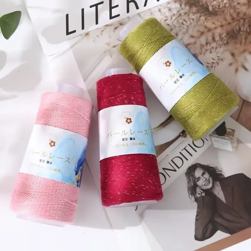 1 pcs Cotton Lace with Sequin Yarn Linen Hand Woven Crochet Hollow Summer Shawl Hat Jacket Yarn Thread 50g 면실 пряжа 뜨개실 2