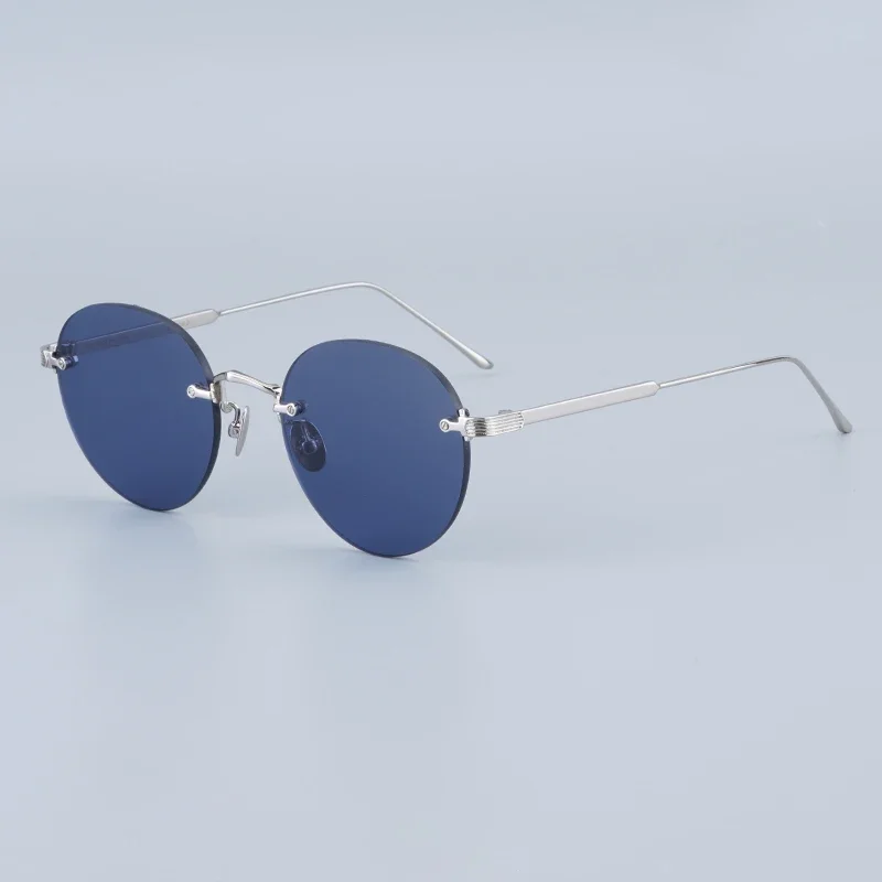 

Stylish Rimless Frameless Pure Titanium Durable Sunglasses Round Unisex Original Silver Eyeglasses Uv400 Designer 0393S Glasses