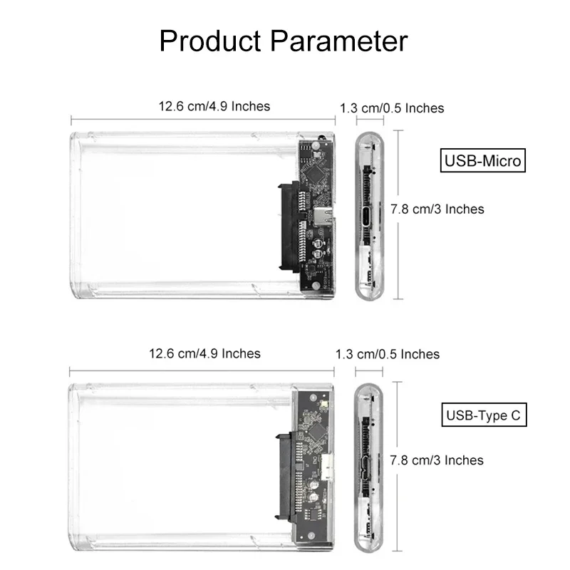 USB 3.0 HDD Enclosure 2.5inch SATA SSD Hard Drive Case 5Gbps Transfer Speed Transparent Design Mobile External Housing external hard drive case ssd enclosure external hard drive box hard disk case hard drive enclosure hdd case enclosure