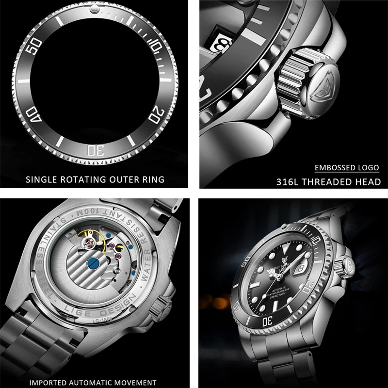 Mechanical Watch LIGE Fashion Luxury Man Tourbillon Clocks Fashion Military Automatic For Men Stainless Steel Waterproof