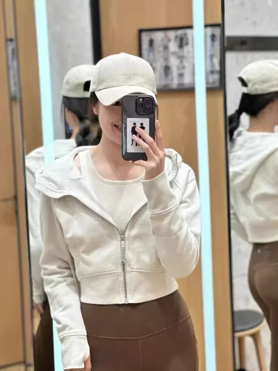 Lemon Scuba Women Short Full zipper Hoodie Yoga Solid Sports Pullover Hooded Sweater Plush Outdoor Easy Fashion Jacket Coat