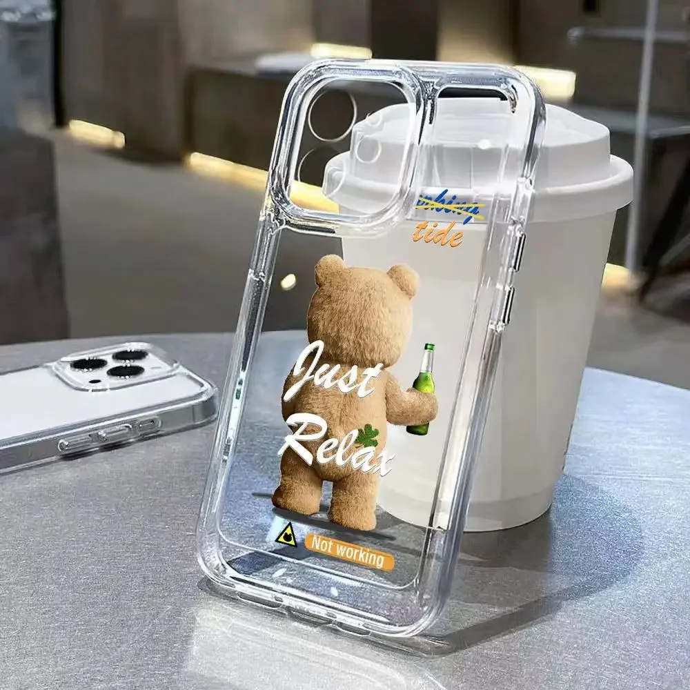 thumbnail image 1 of Funny Cartoon Bear Clear Phone Case For iPhone 14 Pro Max 11 12 13 15 Pro Max Mini X XS XR 78 14 15 Plus Luxury Shockproof Cover, 1 of 5