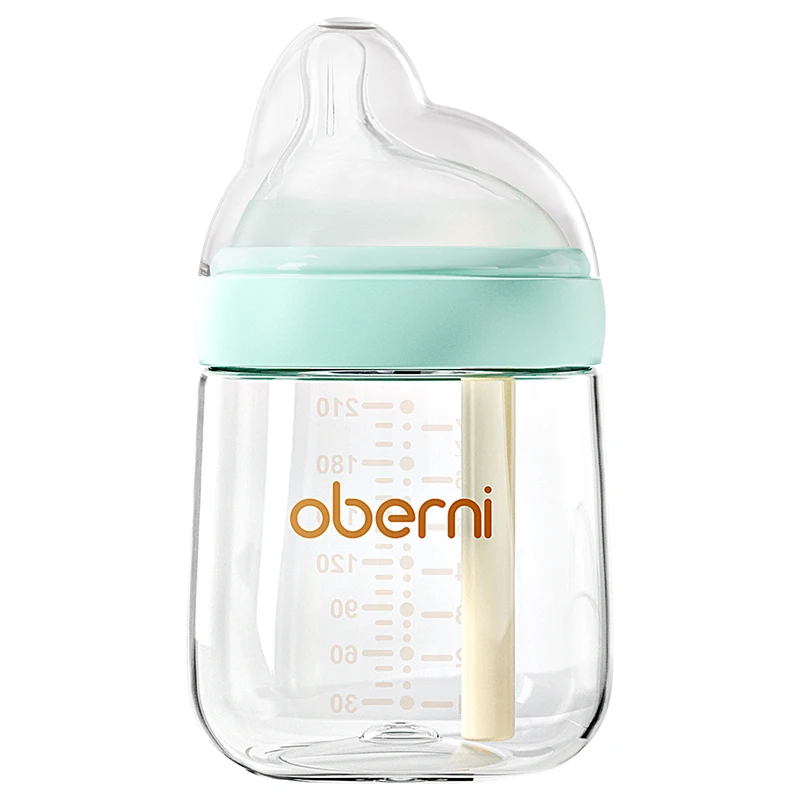 Oberni baby bottle glass feeding bottle new vent with breast-like silicone nipple for baby newborn 5OZ 7OZ milk