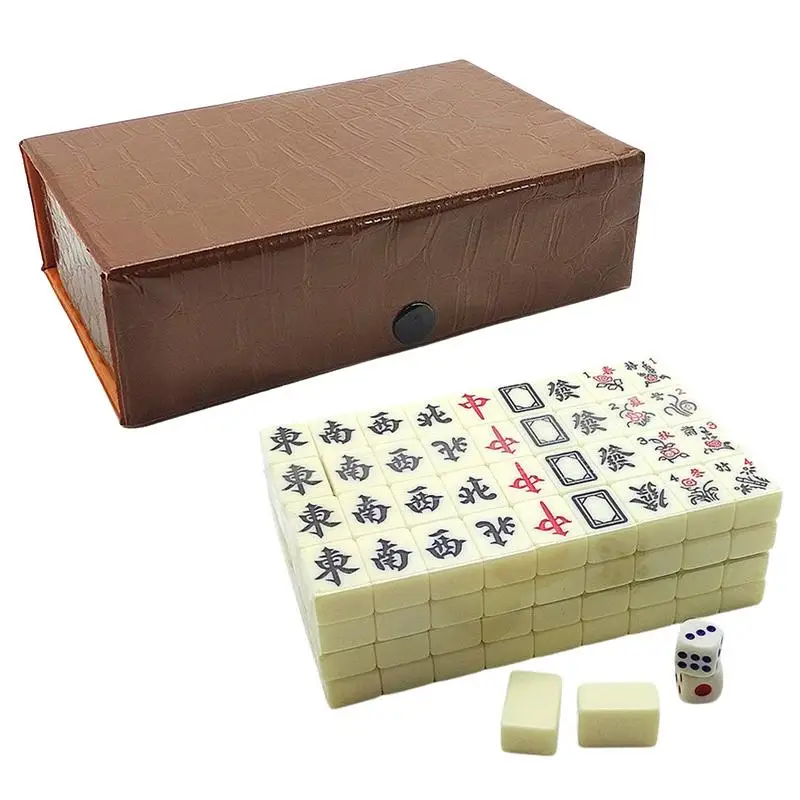 Jumbo Asian Ivory Mahjong Tiles in a Wood Box