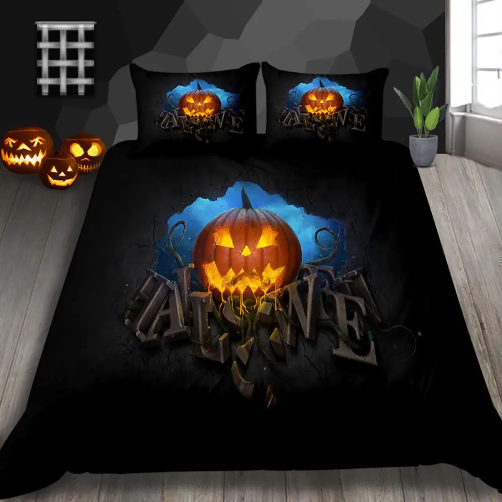 Vintage Haunted House Pumpkin Halloween Bed Set