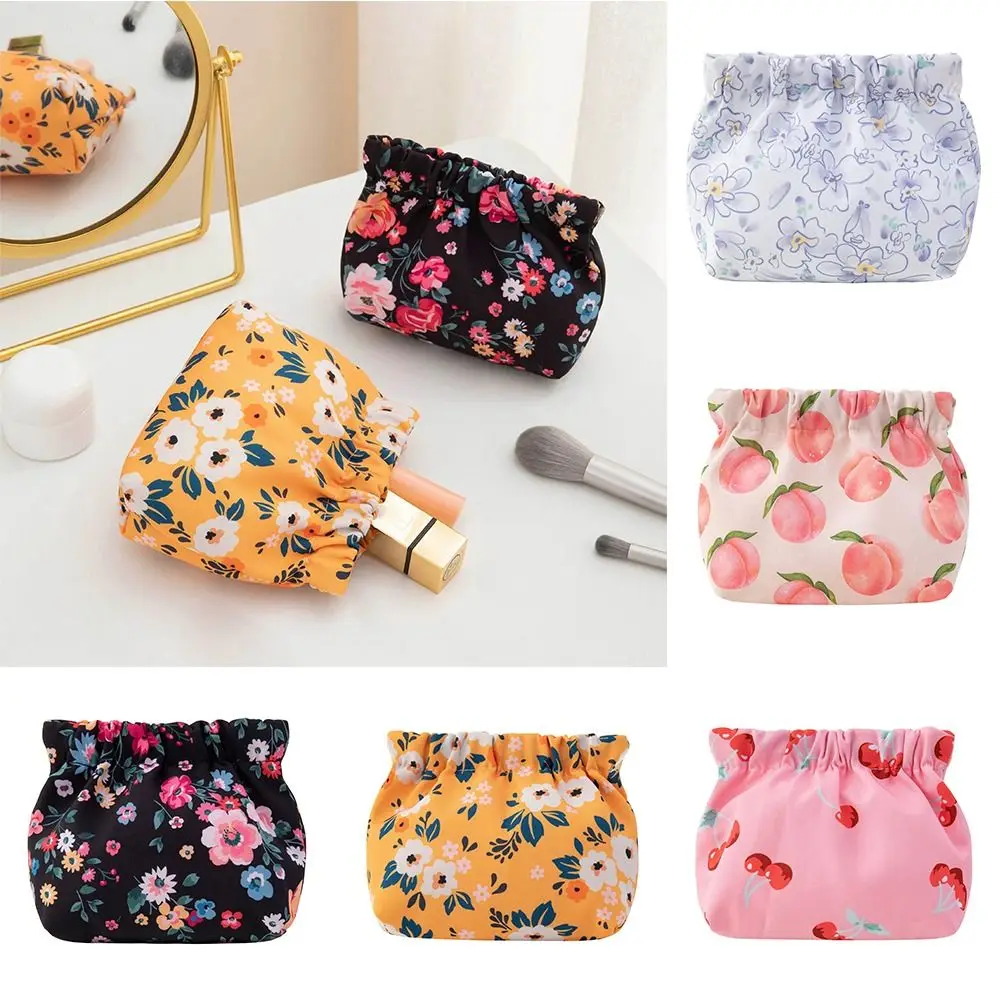 

Flower Cosmetic Bag Small Item Bag Cherry Cute Pattern Printing Coin Purse Self-closing Peach Storage Bag Travel