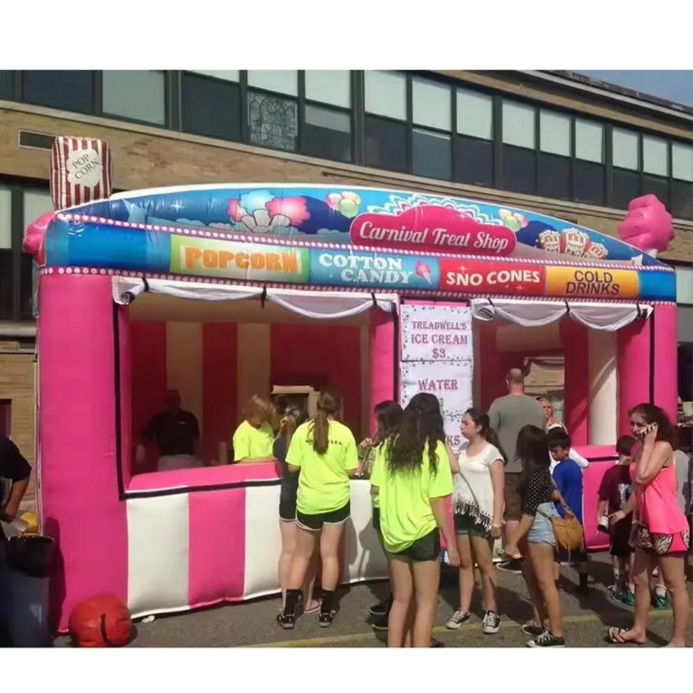 New Pink Inflatable Concession Stand Portable Carnival Inflatable Treat Shop Tent Stand Booth Candy Popcorn Store For Advertisin 3