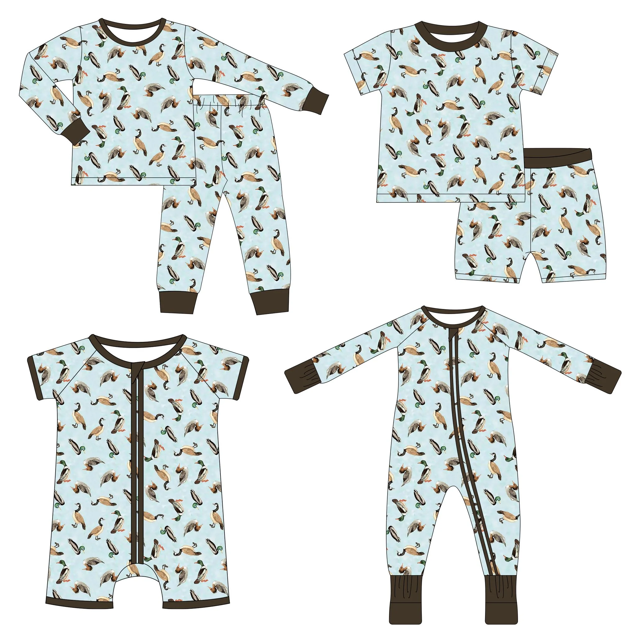 

Toddler Baby Clothes Mallard Duck Pattern Kids Pajama Sets Newborn Rompers Fashion Kids Clothing Wholesale