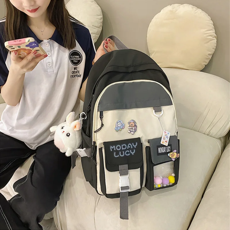 Zigui School Backpack Teenagers Multipocket Bag Nylon Large Capacity Bags Functional Black Kawaii Backpack