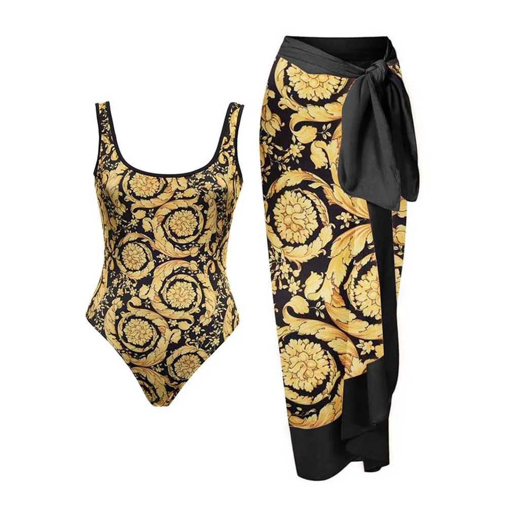 

Swimsuit 2022 Sexy Biquini for Women Beach Dress One Piece Swimwear Luxury Vintage Print Bikinis Slim Fit Bathing Suits Backless