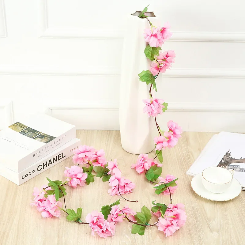 Ghirlanda di Ciliegie Artificiali 5,9 Piedi Ghirlanda di Fiori Artificiali Sakura Viti Appese Viti di Ciliegio Appese per la Decorazione della Festa di Nozze della Stanza della Casa(Rosa Rossa