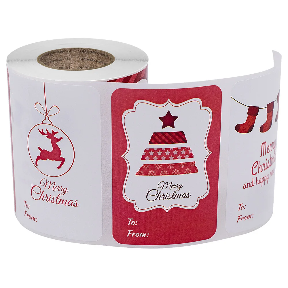 Christmas gift label sticker, each roll of Santa cartoon moose sticker design, wrapping paper and envelope sticker, 250 pieces.