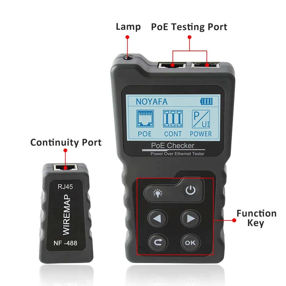 Noyafa NF-488 LCD Network Cable PoE Checker Inline Voltage Current Tester With Cable Tester Lan Tester Wire 2