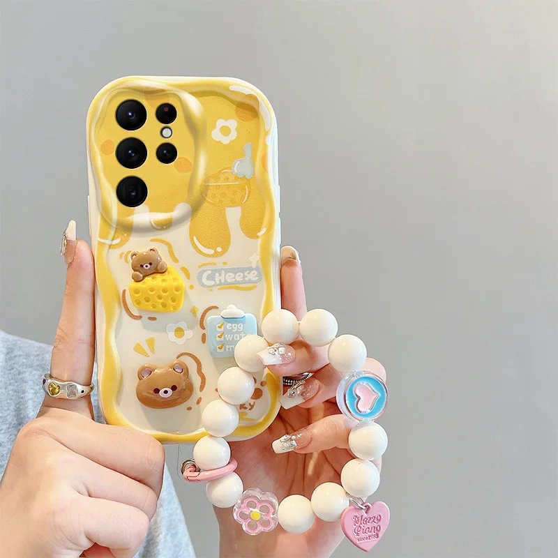 Cute 3d Bear Wave Bracelet Phone Case For Samsung Galaxy Series_voghion.com