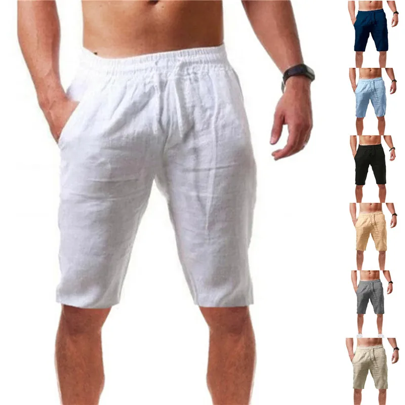Men's Cotton Linen Shorts Pants Male Summer Breathable Solid Color Linen Short Trousers Fitness Streetwear S-3XL 2