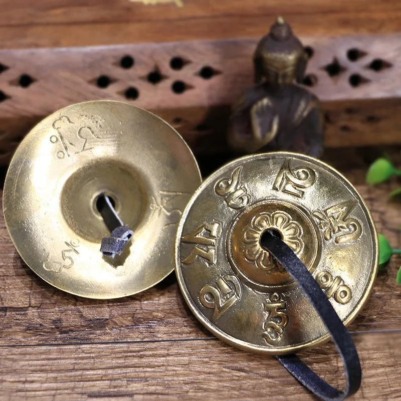 6.5cm Tibetan Bell Meditation Handcrafted Cymbal Bell Copper Crisp Sound Symbols Buddhist Temple with Bag tibetan cymbals