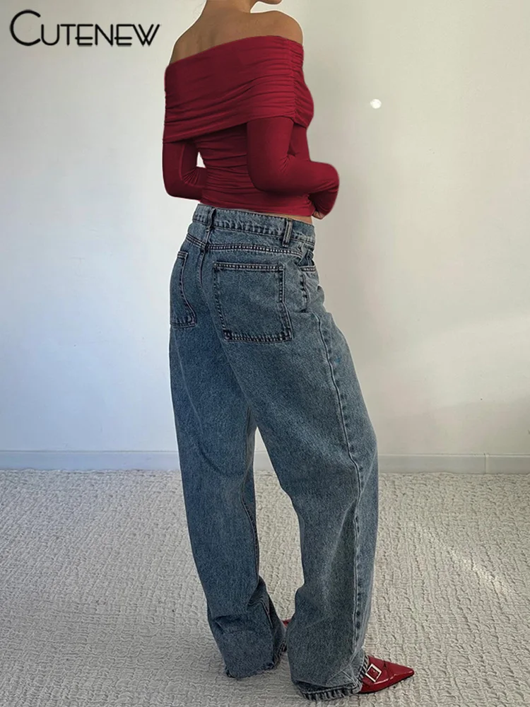 Camisetas con hombros descubiertos para mujer, camisetas clásicas lisas de otoño de manga larga, ajustadas y ajustadas, camisetas urbanas sencillas y salvajes para mujer