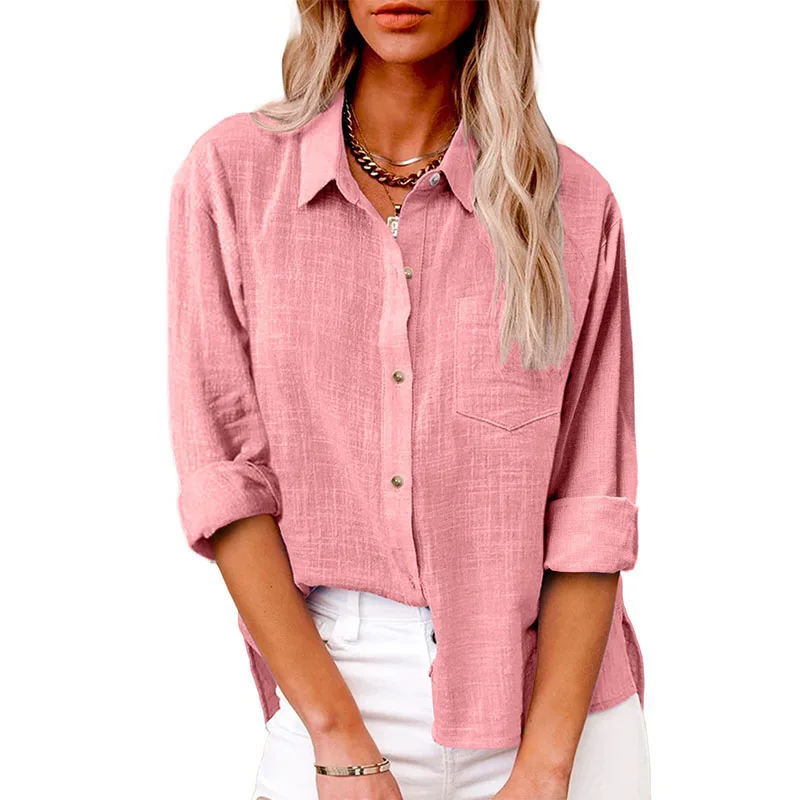 Se5f49525e0ad47e899cf0e9335caa47du Solid Casual Loose Shirts For Women Summer Vintage Women's Oversized Shirts And Blouses Fashion Elegant Youth Female Tops Mallzona