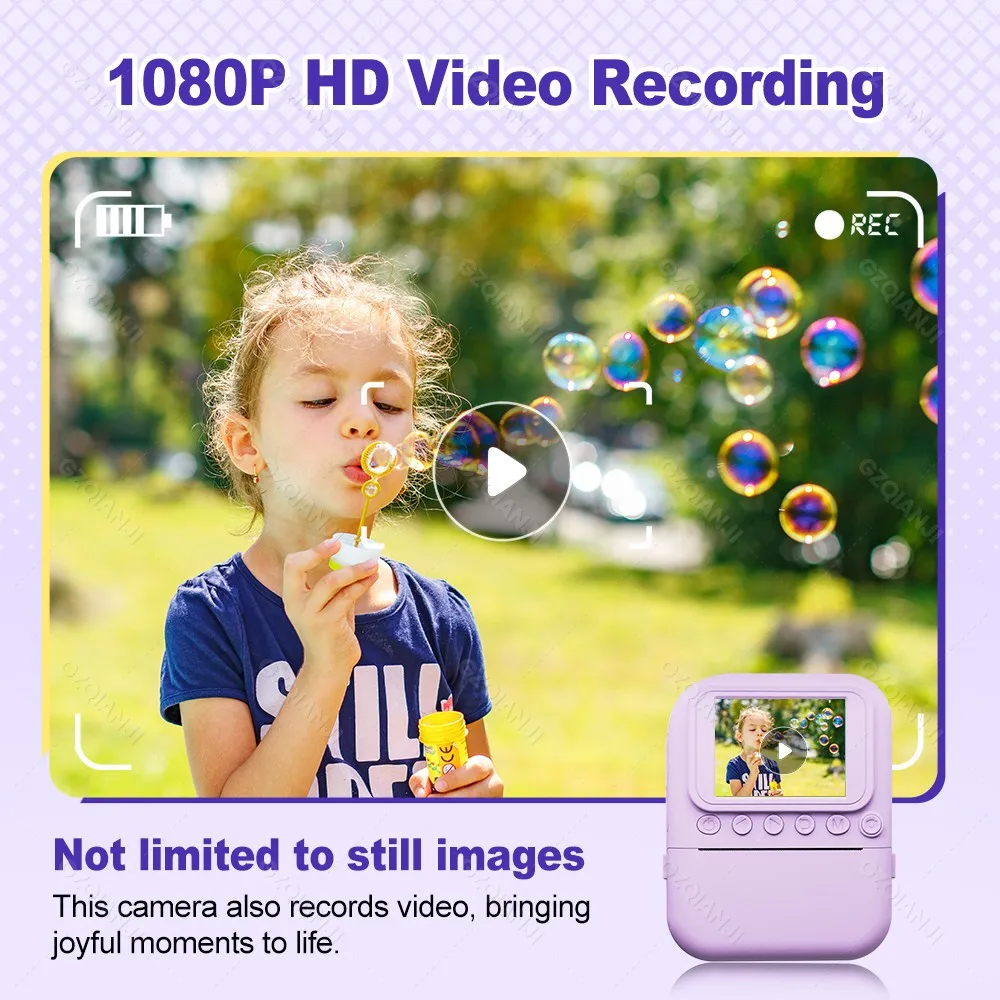 Thermal Printer Kids Instant Printing Camera 5 Color Printing Camera 1080P HD Camera Print Photo Video Games Music Children Gift