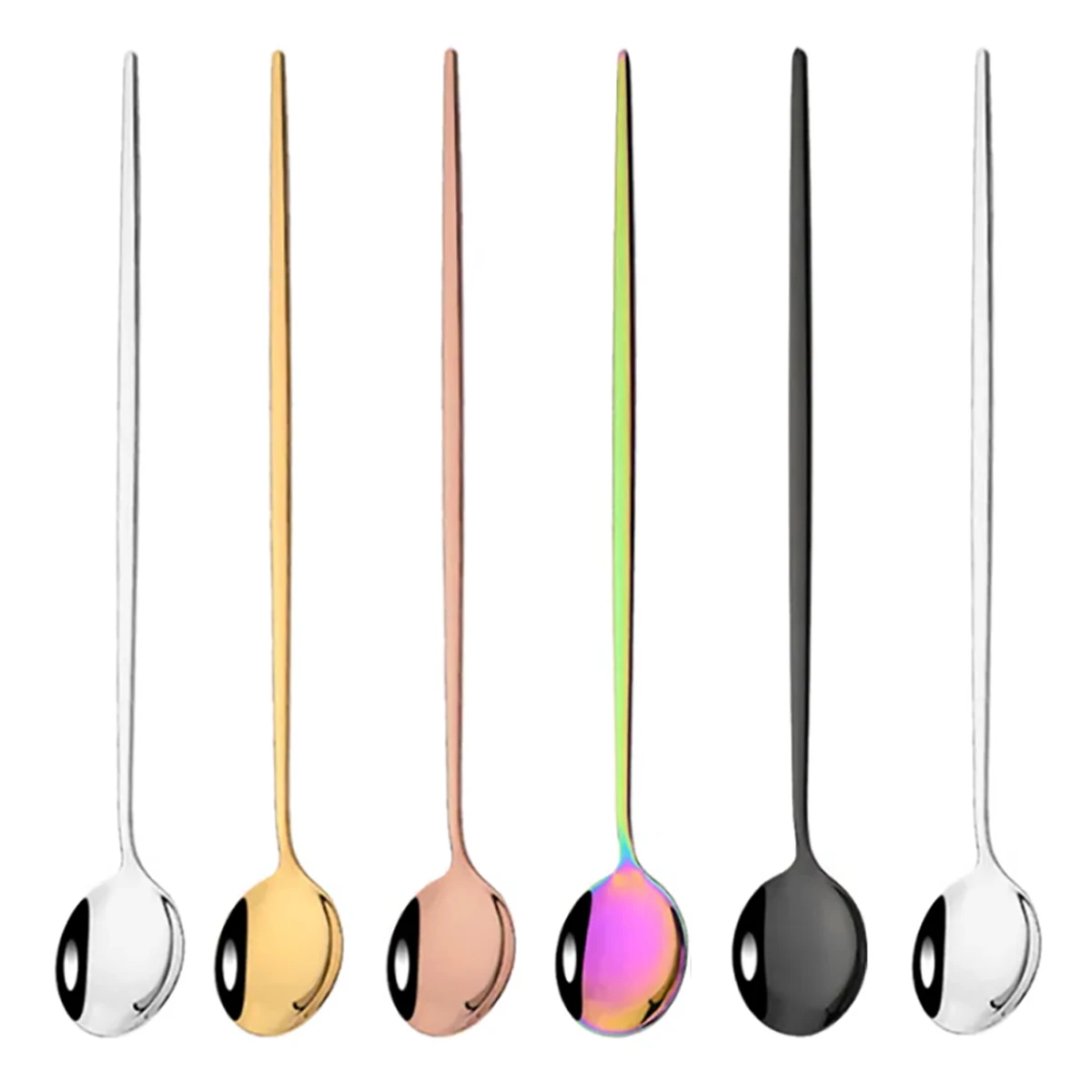 6pcs Ice cream stainless steel spoons long handle stirring spoon dinnerware set