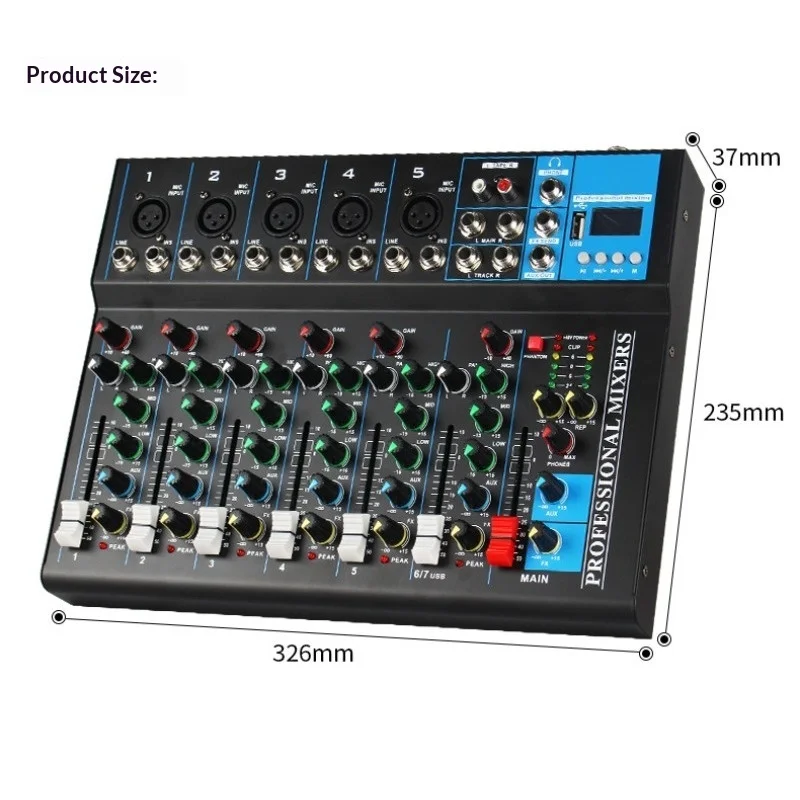 MG 시리즈 프로페셔널 오디오 믹서 - 6채널 블루투스 USB MP3 48V 팬텀 파워 7밴드 EQ 스테이지 DJ 레코딩 스튜디오용