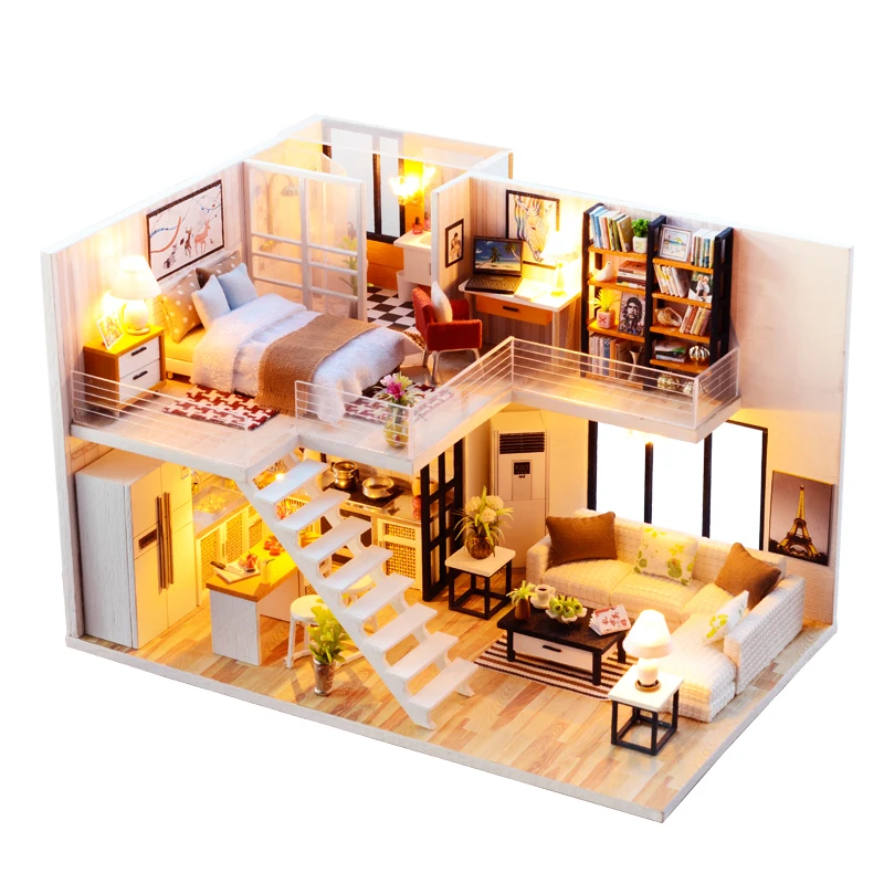 

Домик кукольный CUTEBEE «сделай сам», миниатюрный с комплектом мебели, деревянный миниатюрный дом, игрушки для детей, подарок на Новый год и Рождество