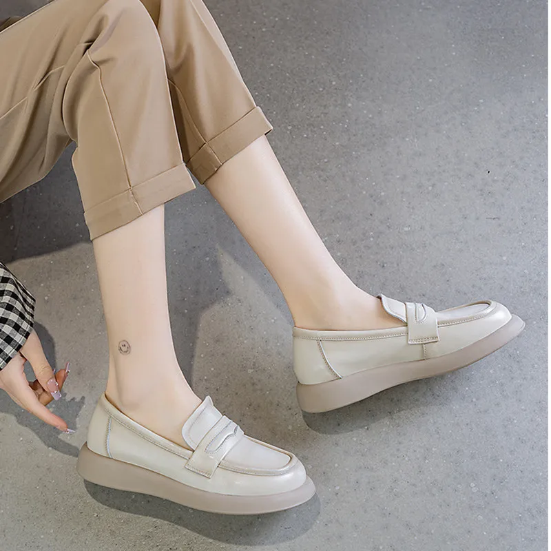 Loafers Women's Flat 2023 New Genuine Leather Vintage Handmade Women's Single Shoes British Style Comfortable Women's Shoes