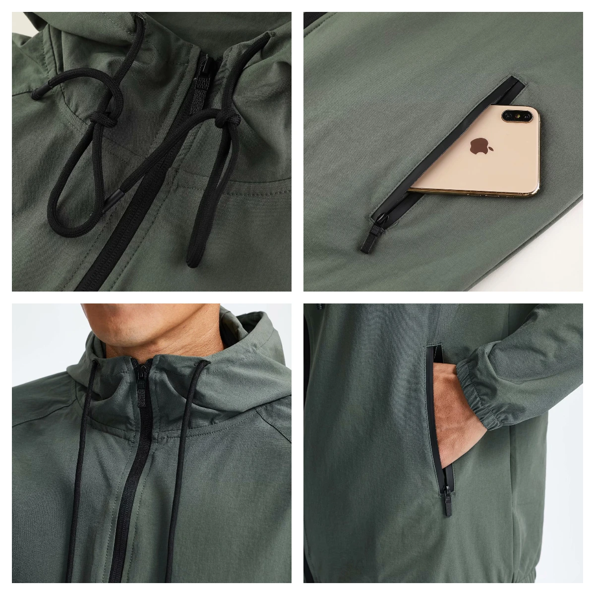 Spring Hooded Sports Jacket Solid Color Casual Hoodie Outdoor Running Fitness Wear