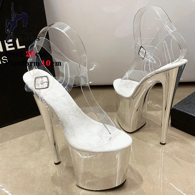 20CM Sexy Pole Dance Shoes Fashion Party Womens Sandals Transparent Buckle Striptease High Heels Fetish Platform Catwalk Shoess