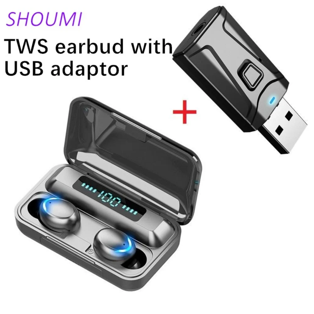 Cuffie Wireless F9 Cuffie Bluetooth Auricolari Tws Coppia Di Auricolari In-Ear Con Adattatore Usb Per Microfono Per Xiaomi Phone Pc Tv Game