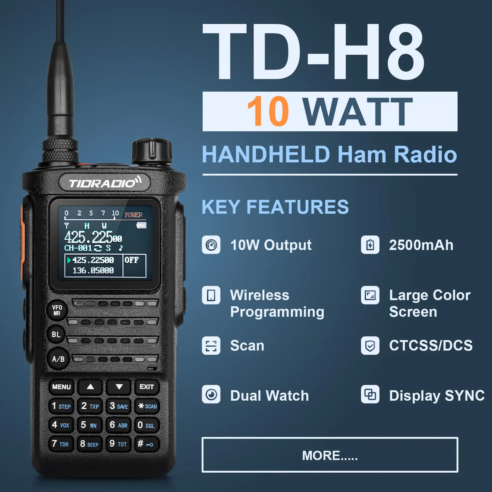 TIDRADIO 10W Walkie Talkie long range Portable Ham Radio connection cell phone programmable Two Way Commutator TD-H8