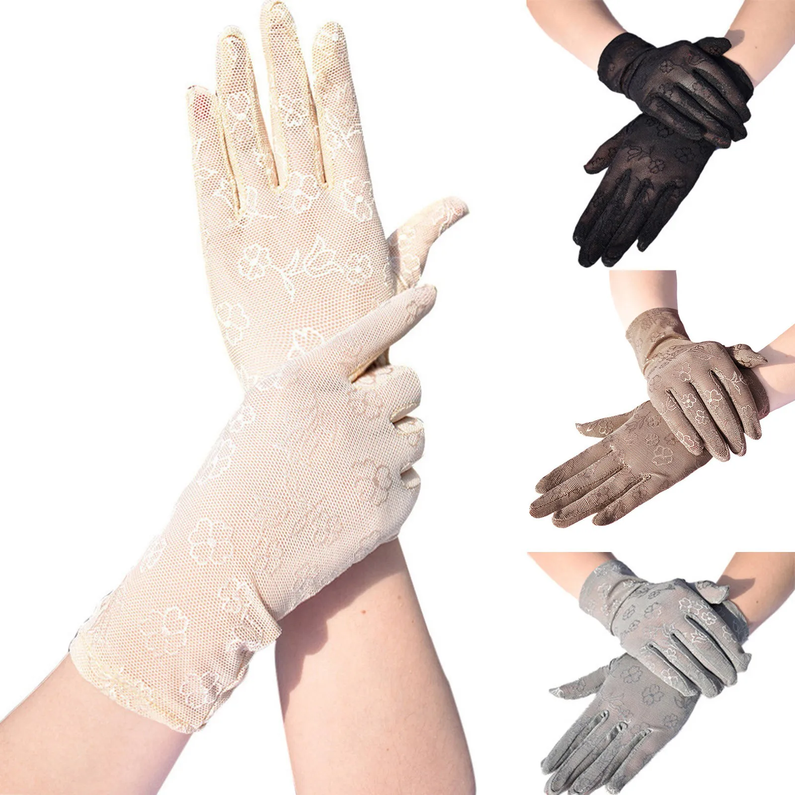 

Dot Anchor Print Women's Cotton Mid-length Driving Gloves Sun UV Protection Anti-skid Touch Screen Thin Gloves for Women
