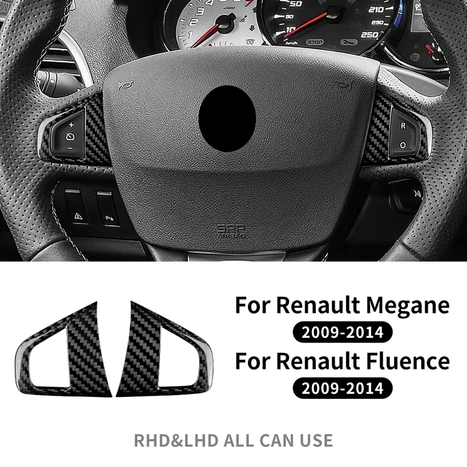 KUNGKIC Pour Renault Fluence Megane 3 RS Scenic 2009 2010 2011 2012 2013 2014 Cadre De Volant De Voiture En Fibre De Carbone Cadre De Touche De Volant Autocollant Accessoires D'intérieur Cadeau (noir