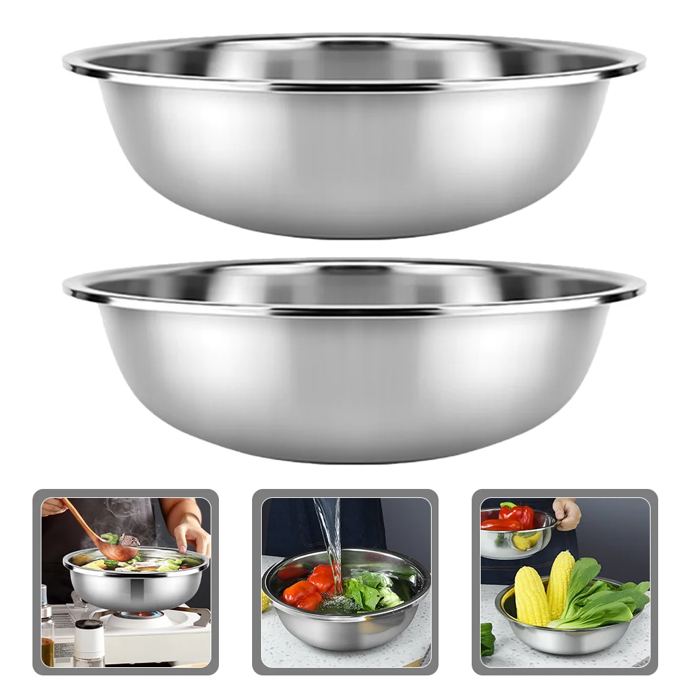 

Big Bowls for Mixing Kitchen Wash Basin Stainless Steel Vegetable Large Metal Round