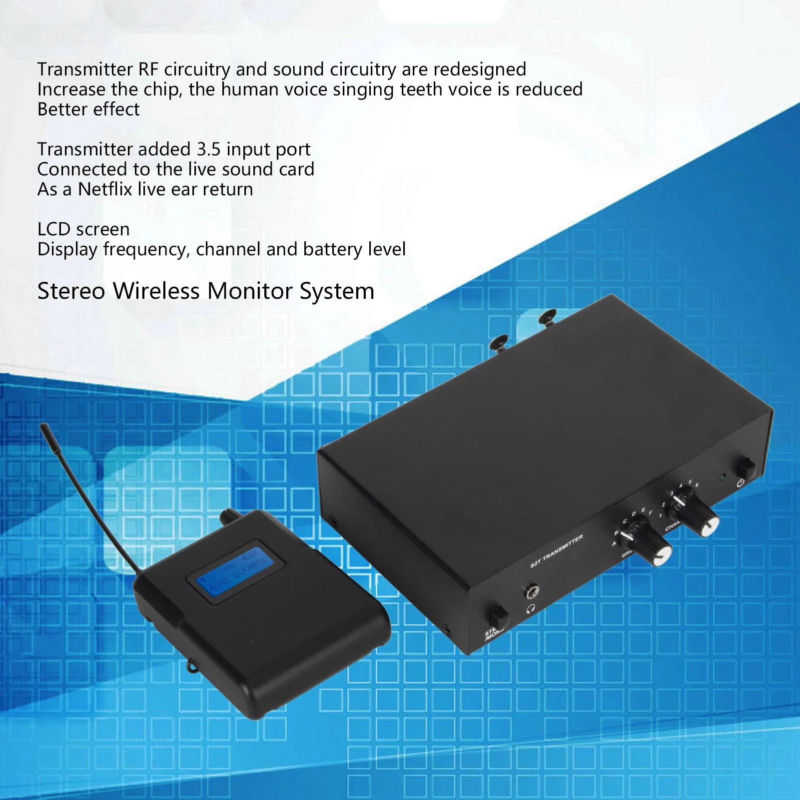 ANLEON S2T Stereo Wireless Monitor System 670-680Mhz/570-590Mhz/526-535MHz/863-865MHz Wireless Monitor Transmitter Receiver