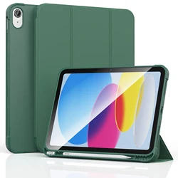 Premium Soft PU Protective Case with Pen Holder for iPad 10 (10.9 - inch) (Midnight green)