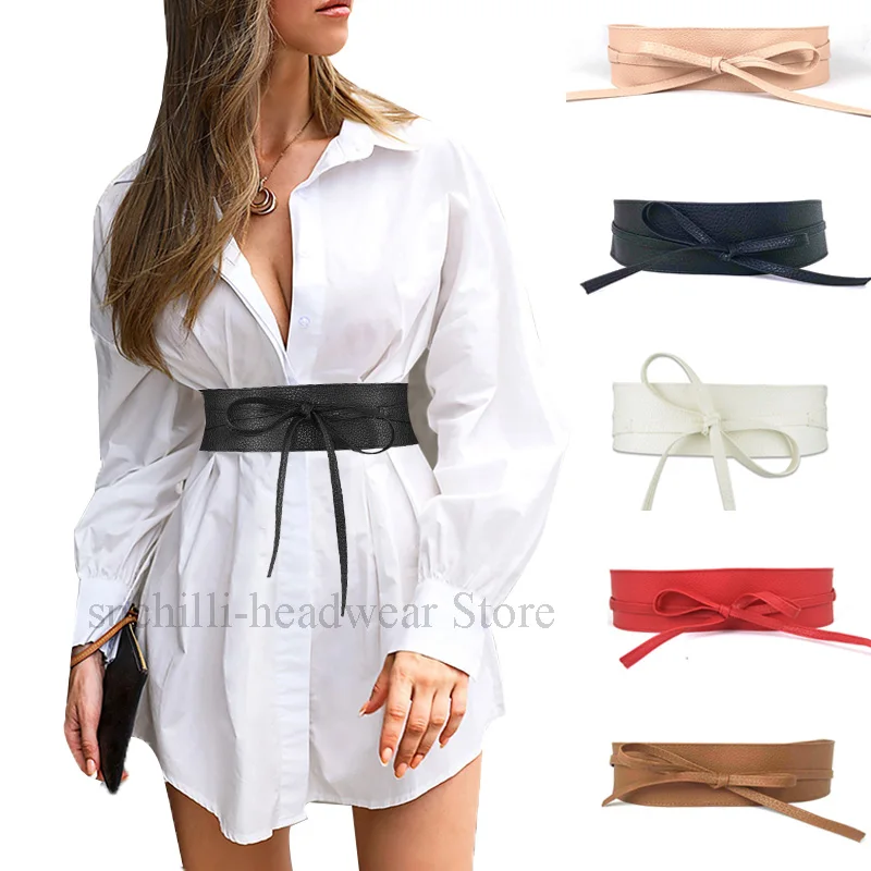 

Women Belt for Dress Leather Bowknot Wide Belts Simple Wrap Waistband Coat Corset Designer Luxury Brand Cummerbunds Waistbelt