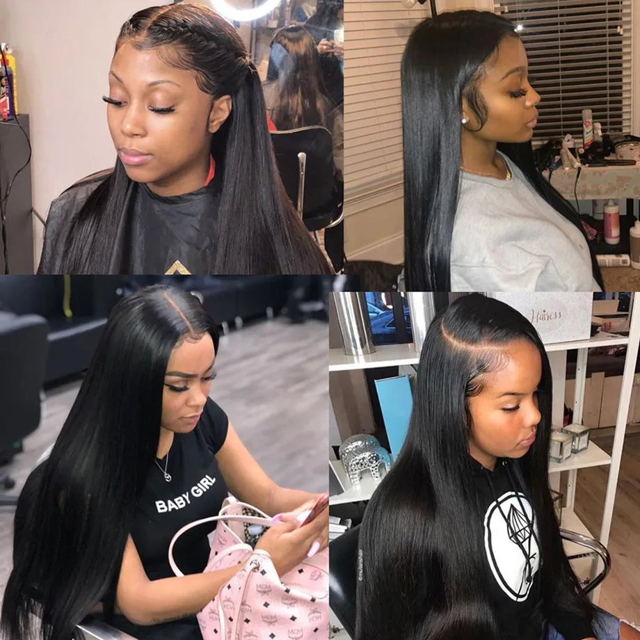 Human Hair 360 Full Lace Wigs High Ponytail Straight For Women Transparent Brazilian HairUGo