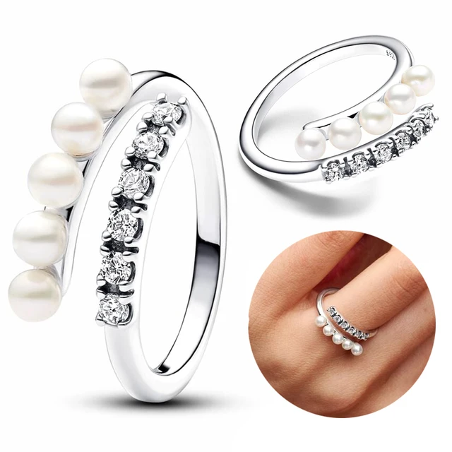 925 Sterling Silver Ring Pearls Pavé Open Ring For Women CZ Cubic Zircon Star Moon Flower Wedding Jewelry Rings Gifts 2