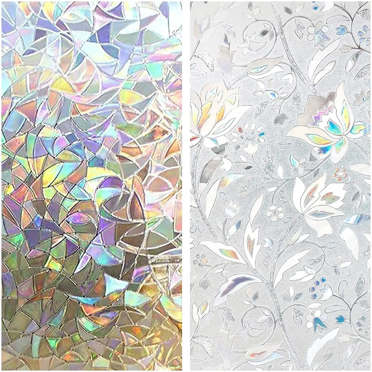 3D 100x45cm Anti-static Glass Sticker Opaque Flower Film On Glass Home  Decor Window Vinyl Sticker Non-Adhesive Static Cling adhesive Rainbow  Sticker