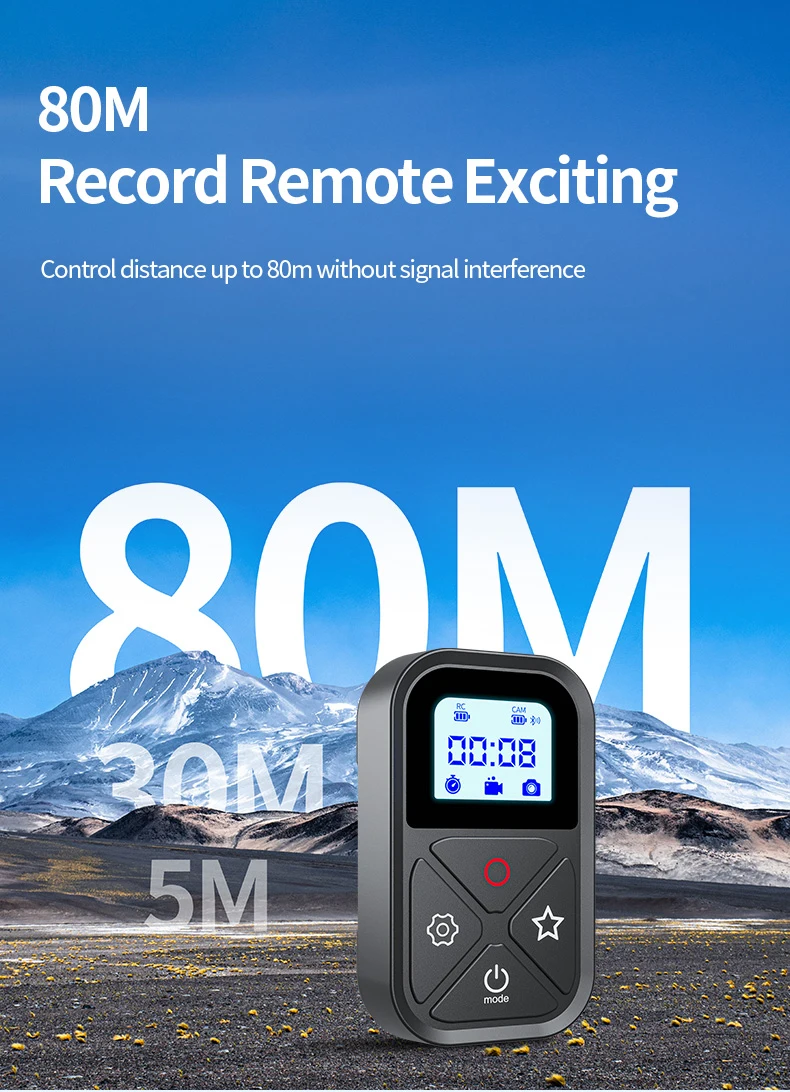 80M Bluetooth Remote Control for Hero 13 12 11 10 9 8 With Shortcut Key Screen