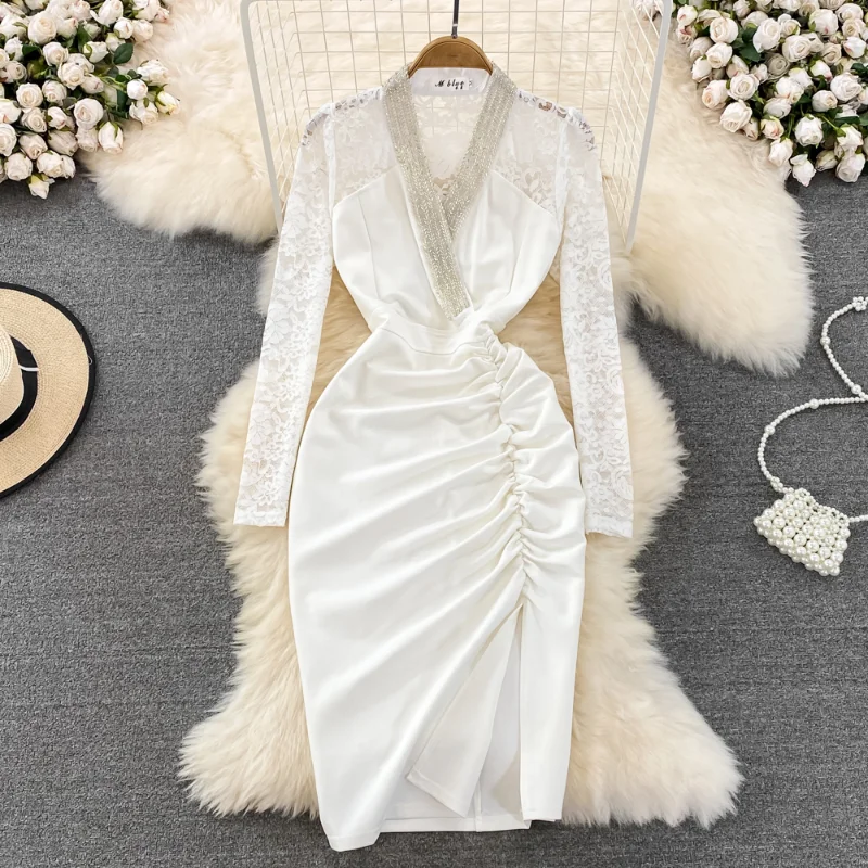 Autumn-Women-s-Dress-Korean-V-neck-Sexy-Dresses-for-Women-Splicing-Lace ...