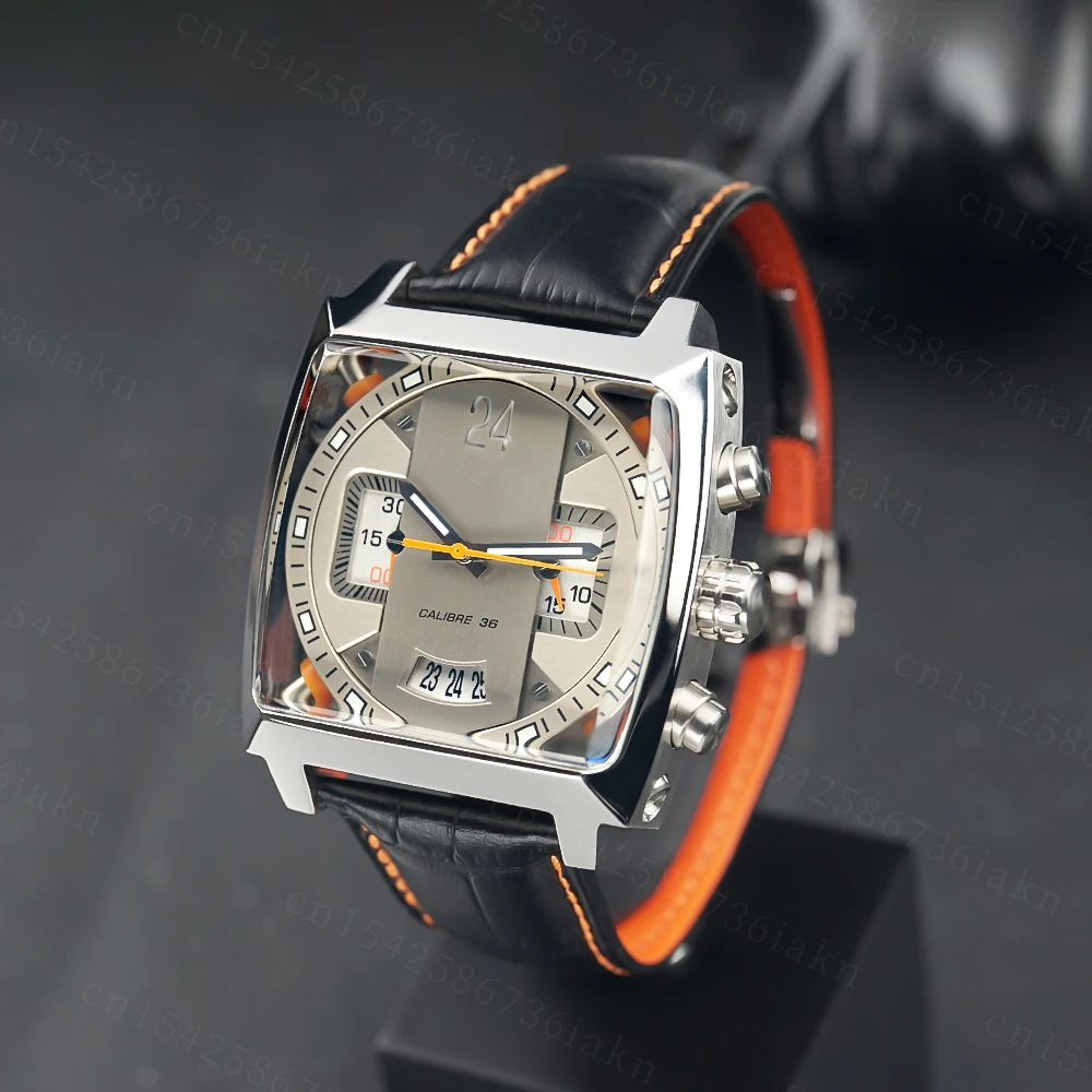 2022Fashion New Men's Color Bar Square Dial Sapphire Mirror Stainless Steel Leather Strap Sports Leisure Waterproof Quartz Watch