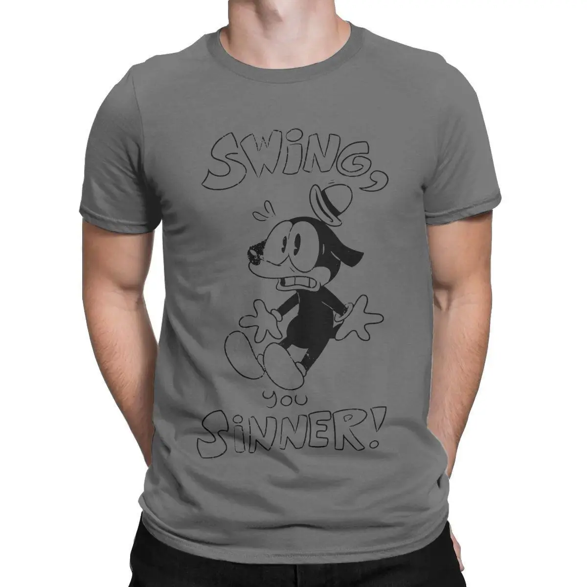 

Swing You Sinners Cuphead Mugman T-Shirts for Men Fun Pure Cotton Tee Shirt Crew Neck Short Sleeve T Shirt Plus Size Tops