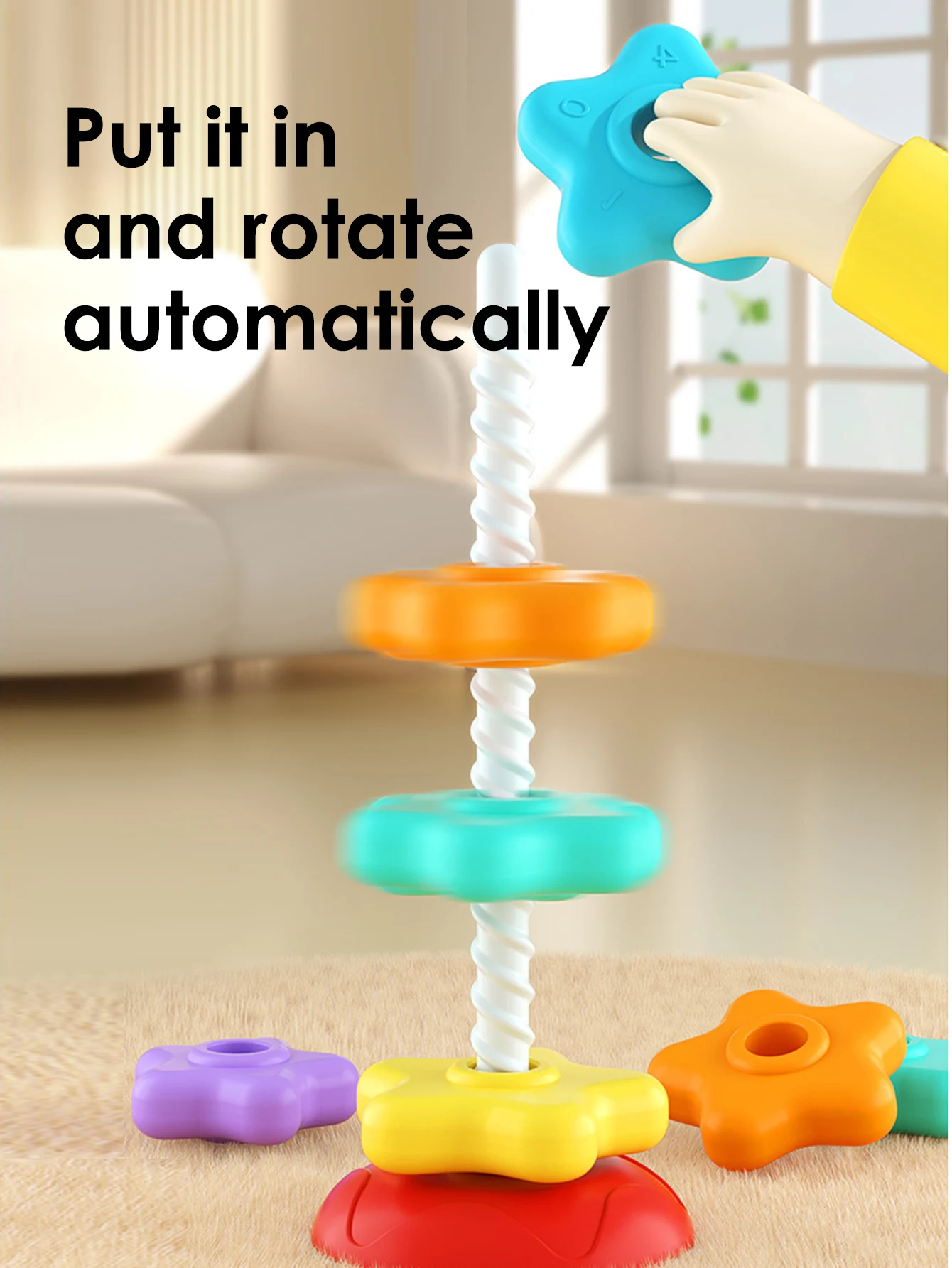 Montessori Rotating Rainbow Tower Baby stacking Puzzle Toys safety andEnvironmental Protection Colored children's Toys 4