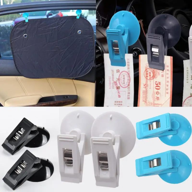 

1 Pair Car Window Clip Interior Glass Mount Suction Cap Clip Plastic Sucker Removable Holder Sunshade Curtain Towel Ticket Clamp