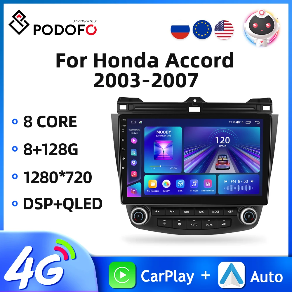 

Podofo 8Core Car Multimidia Player For Honda Accord 2003-2007 Android Auto Stereo 2din AI Voice GPS Navigation Carplay Autoradio