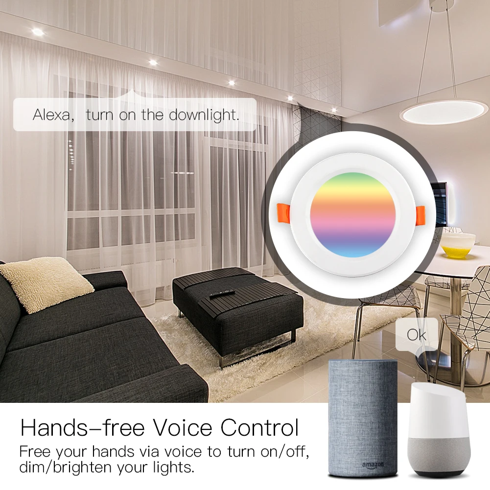 Moes WiFi Smart LED Downlight Dimming Round Spot Light 7W RGB Color Changing 2700K-6500K Warm Cool light Alexa Google Home